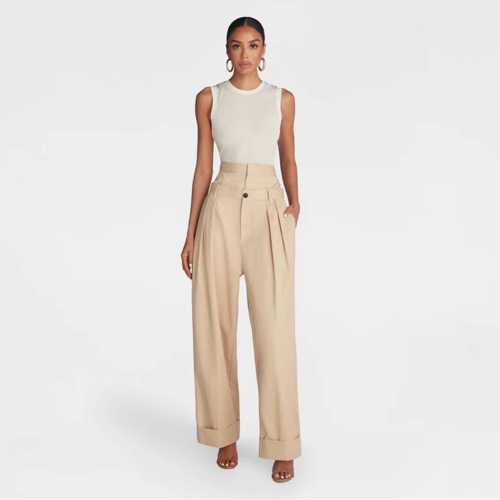 KBB Women's Baggy Leg Waist Curtain Trouser Tan XS,S,M,L,XL,XXL,2X,3X,4X